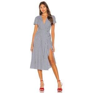 L'Academie Tuscy Wrap Dress XS Revolve Blue White Gingham Pattern Short Sleeve